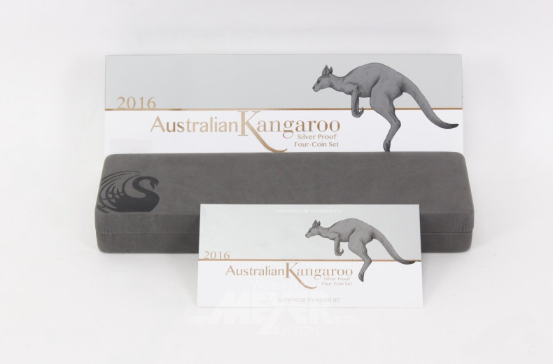 4-tlg. Silbermünzen-Set, Australien Känguru 2016 in Polierter Platte