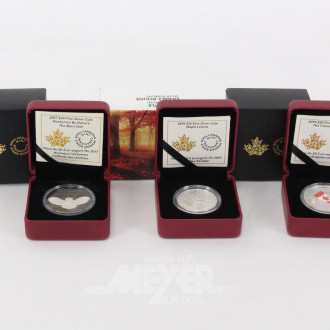 3 Kanada Sonderprägungen in Silber zu 2x 20 Dollars 2017/19 und 1x 10 Dollars 2019