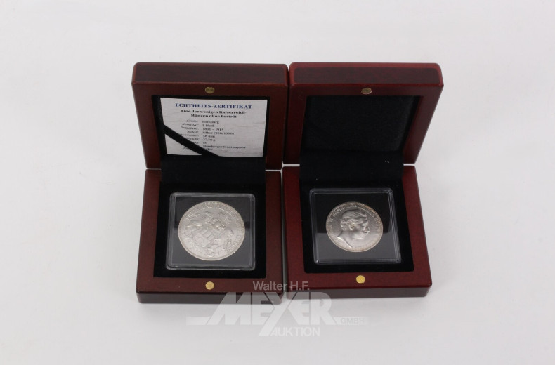 4-tlg. Konvolut historische Silbermünzen aus Deutschland