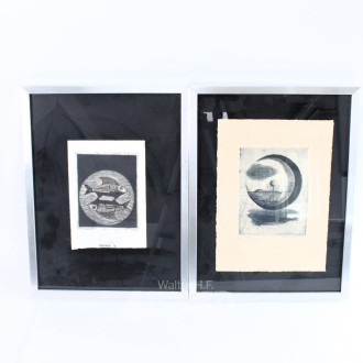 2 Litographien "Fische" / "Mond"