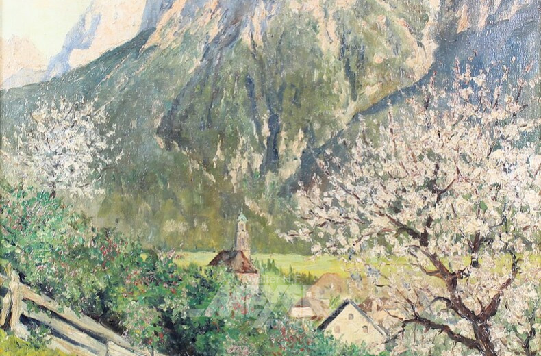 Gemälde "Gebirgsdorf im Frühling"