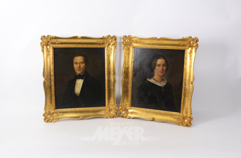 Paar Gemälde,  "Damen-u. Herrenportrait"