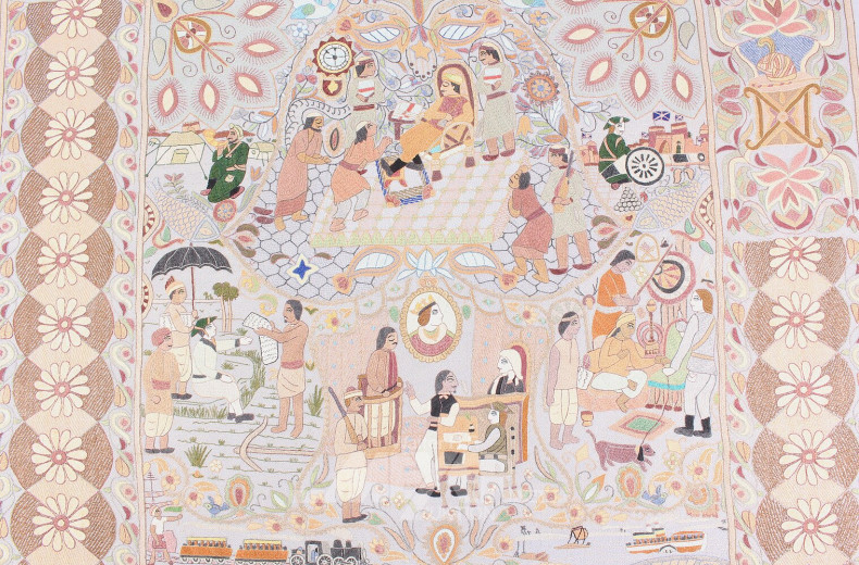 Stickbild auf Seide "Bengalische Sagenwelt"