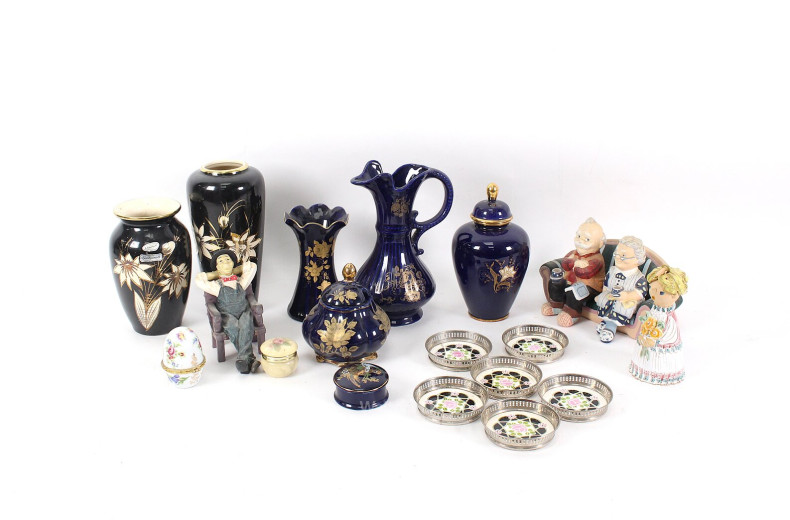 Posten Dekofiguren, Vasen u. Schalen sowie 1 Teeservice im Asiadekor