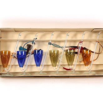 6 dekorative farbige Schnaps-Glaspfeifen, 50er/60er Jahre