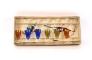 6 dekorative farbige Schnaps-Glaspfeifen, 50er/60er Jahre
