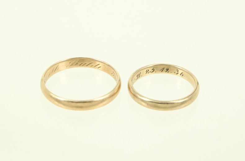 2 Trauringe, in 333 GG u. 585 GG