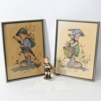 Hummelfigur "Dorfbub" sowie 2 Bilder