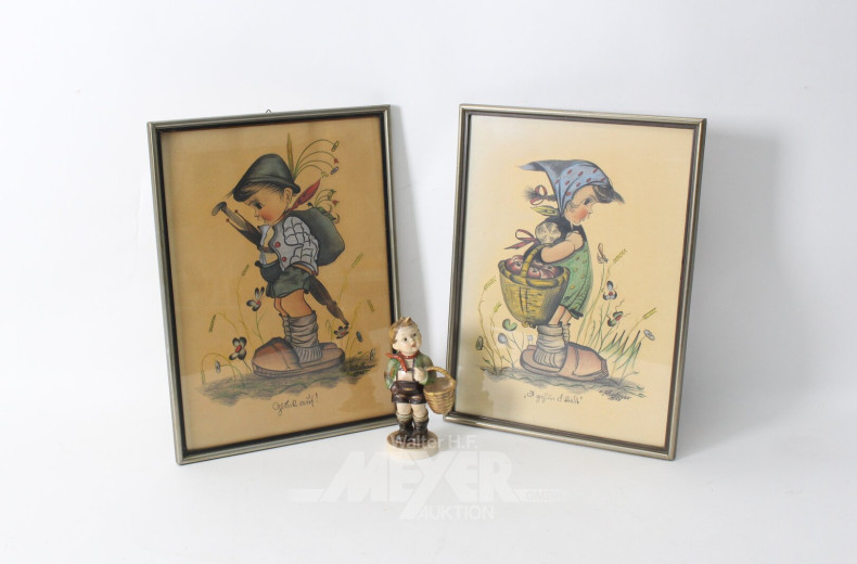 Hummelfigur "Dorfbub" sowie 2 Bilder
