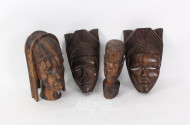 2 Afrikanische Holzbüsten sowie  2 Masken