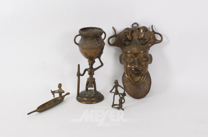 3 Afrikanische Deko-Messingfiguren und 1 Maske