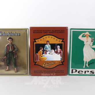 3 Werbeschilder: Schultheiss, Eduscho und Persil