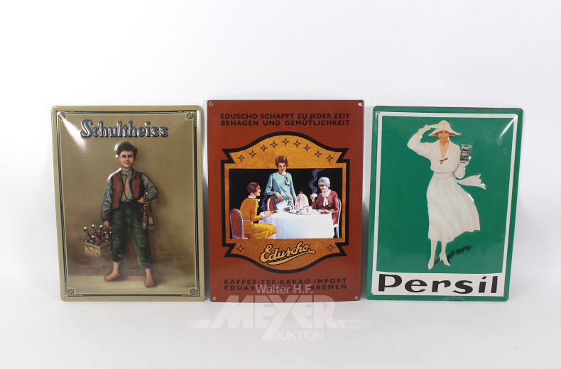 3 Werbeschilder: Schultheiss, Eduscho und Persil