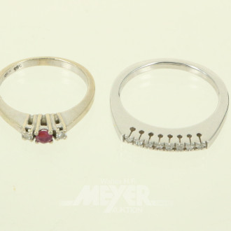 2 Ringe mit kl. Brillanten u. 1 Rubin