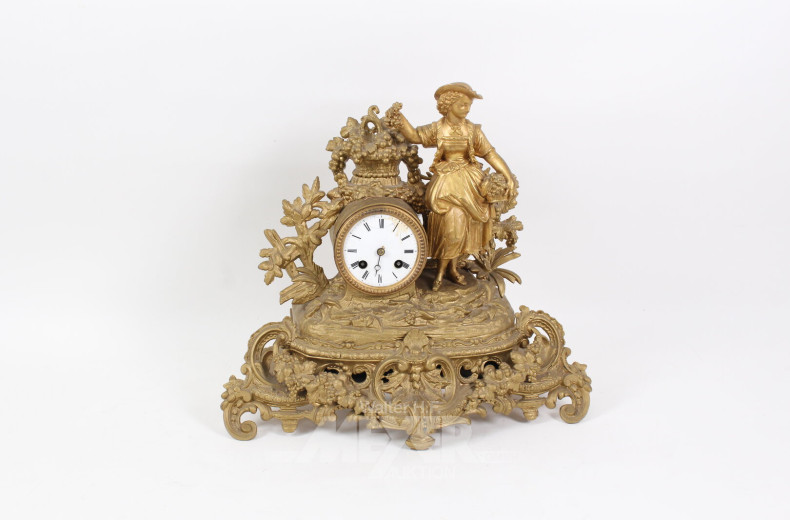 Kaminuhr, 19. Jh., Zinkguss vergoldet