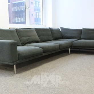 Ecksofa mit Loungemodul, dunkelgrüner Stoffbezug