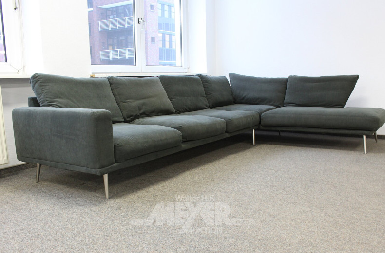 Ecksofa mit Loungemodul, dunkelgrüner Stoffbezug