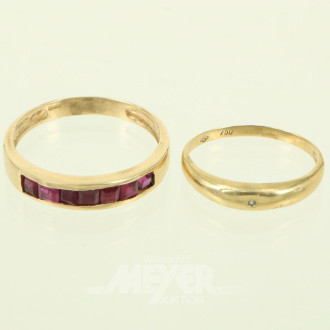 2 Bandringe, davon 1 mit Rubinen und 1 mit kl. Brillant