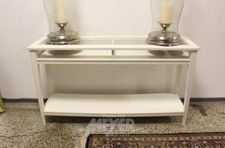 Konsolentisch / Sideboard, weiß, eingelegte Glasplatte, Tiefboden: Holz