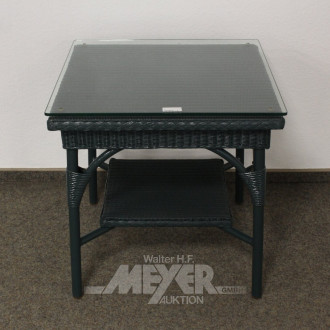 Terrassentisch, Metallgestell, Rattanoptik, grün, mit Glasplatte