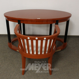 mod. Schreibtisch, oval, mit passendem Stuhl, rot-braun/schwarz