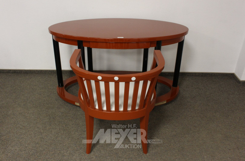 mod. Schreibtisch, oval, mit passendem Stuhl, rot-braun/schwarz