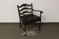 engl. Armlehnstuhl, Mahagoni, Sitzfläche: Korbgeflecht mit Ledersitzkissen