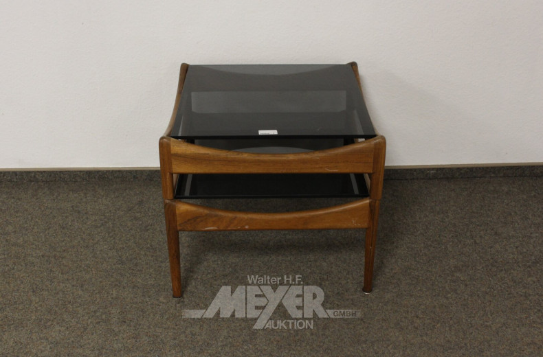 Beistelltisch, Holz mit 2 Rauchglas-Platten
