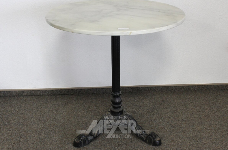 runder Bistrotisch mit Marmorplatte und Gußgestell