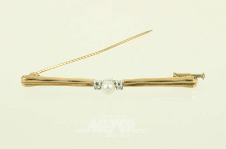 Stabbrosche mit 1 Perle u. 2 kl. Brillanten