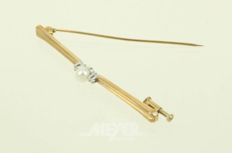 Stabbrosche mit 1 Perle u. 2 kl. Brillanten