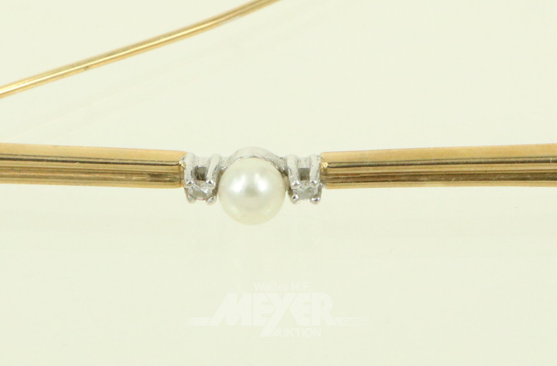 Stabbrosche mit 1 Perle u. 2 kl. Brillanten