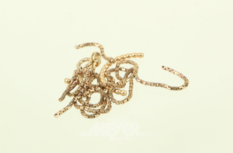 Bruchgold, best. aus 1 Kette (beschädigt) in 375 GG u. 1 halber Ring in 585 GG (Säuretest)