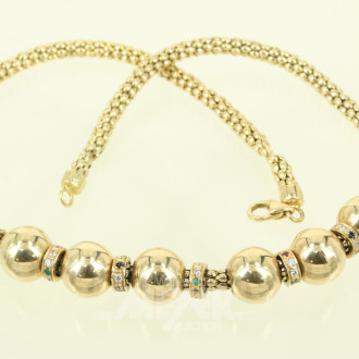 Himbeer-Collier mit 6 Perlen u. 7 Zwischenglieder mit versch. Farbsteinen
