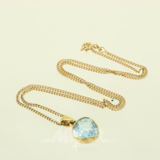 Kette, mit 1 Anhänger "Herz", besetzt mit 1 Aquamarin