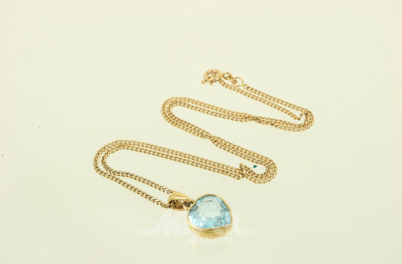 Kette, mit 1 Anhänger "Herz", besetzt mit 1 Aquamarin