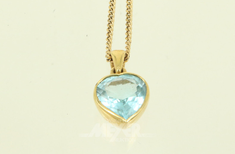 Kette, mit 1 Anhänger "Herz", besetzt mit 1 Aquamarin