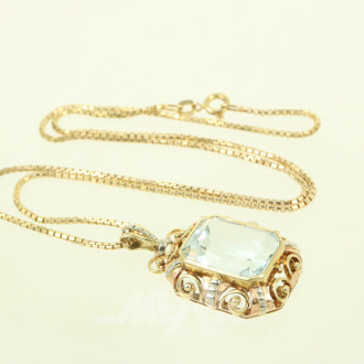 Kette mit 1 Anhänger, besetzt mit 1 Aquamarin