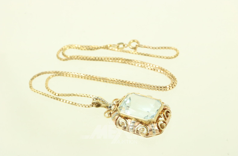 Kette mit 1 Anhänger, besetzt mit 1 Aquamarin