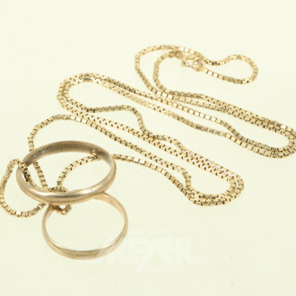 Lange Venizianerkette mit 2 Trauringen in 333er GG