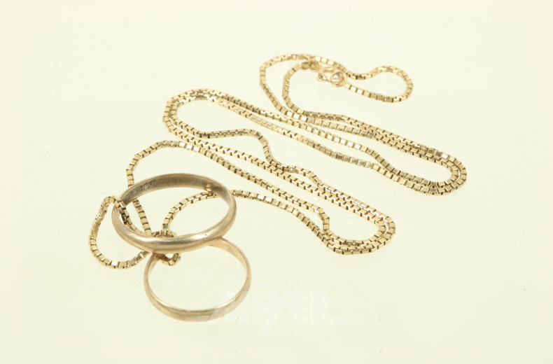 Lange Venizianerkette mit 2 Trauringen in 333er GG