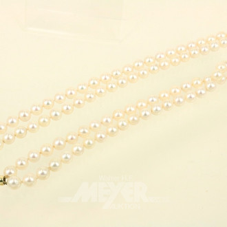 zweireihige Perlenkette mit Schließe in 585 GG