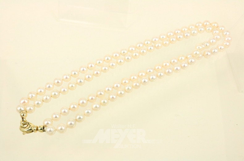 zweireihige Perlenkette mit Schließe in 585 GG