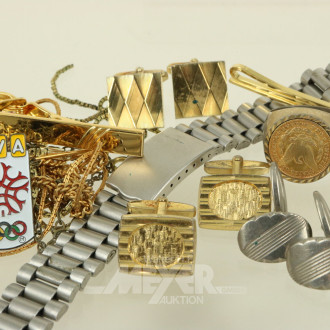 Konvolut Modeschmuck: Ketten, Manschettenknöpfe, Ring