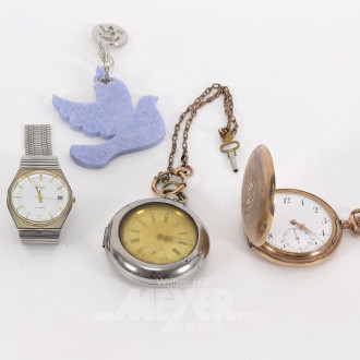 2 Taschenuhren sowie 1 Armbanduhr