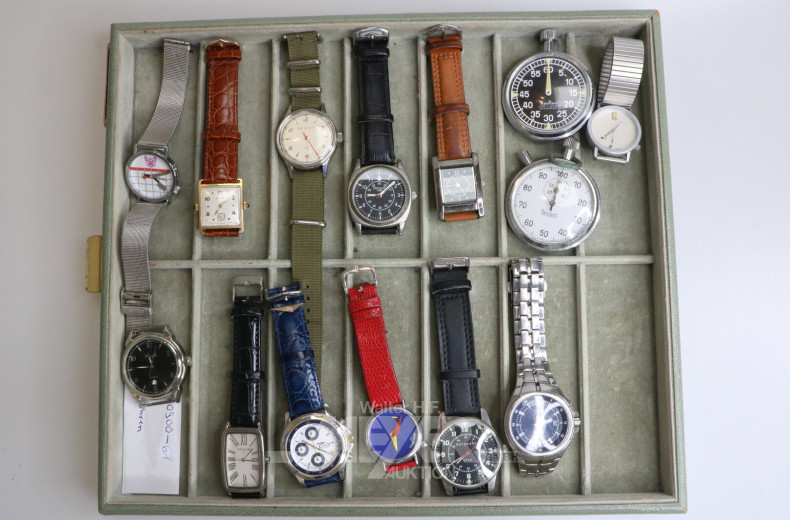 12 Armbanduhren sowie 2 Stoppuhren
