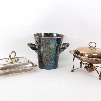 3 Teile Hotelsilber: Glosche, Tischaufsatz-Rechaud, Sektkühler