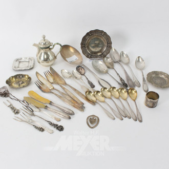 6 Konvolut versch. Besteckteile, überw. 800er Silber, tlw. versilbert