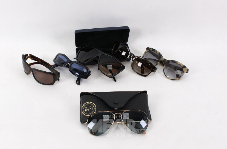 6 versch. Sonnenbrillen, u.a. Vintage Chanel, Ray-Ban, Jil Sander u. Bed Head