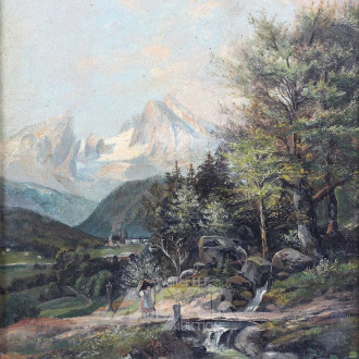 Gemälde "Gebirgsbach mit Staffagen"